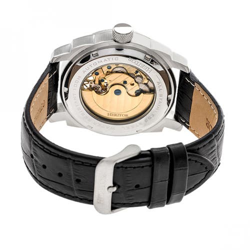 Heritor Automatic Helmsley Semi-skeleton Leather-band Watch In Metallic