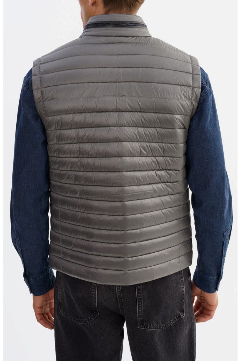 Sammy Quilted Nylon Puffer Vest with Leather Trim, Main, color, GREY