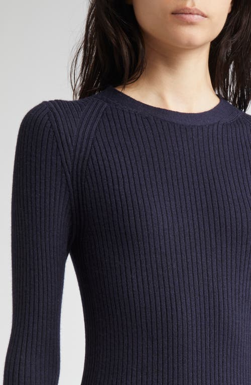 Eleventy Long Sleeve Wool & Silk Rib Sweater Dress In Blue