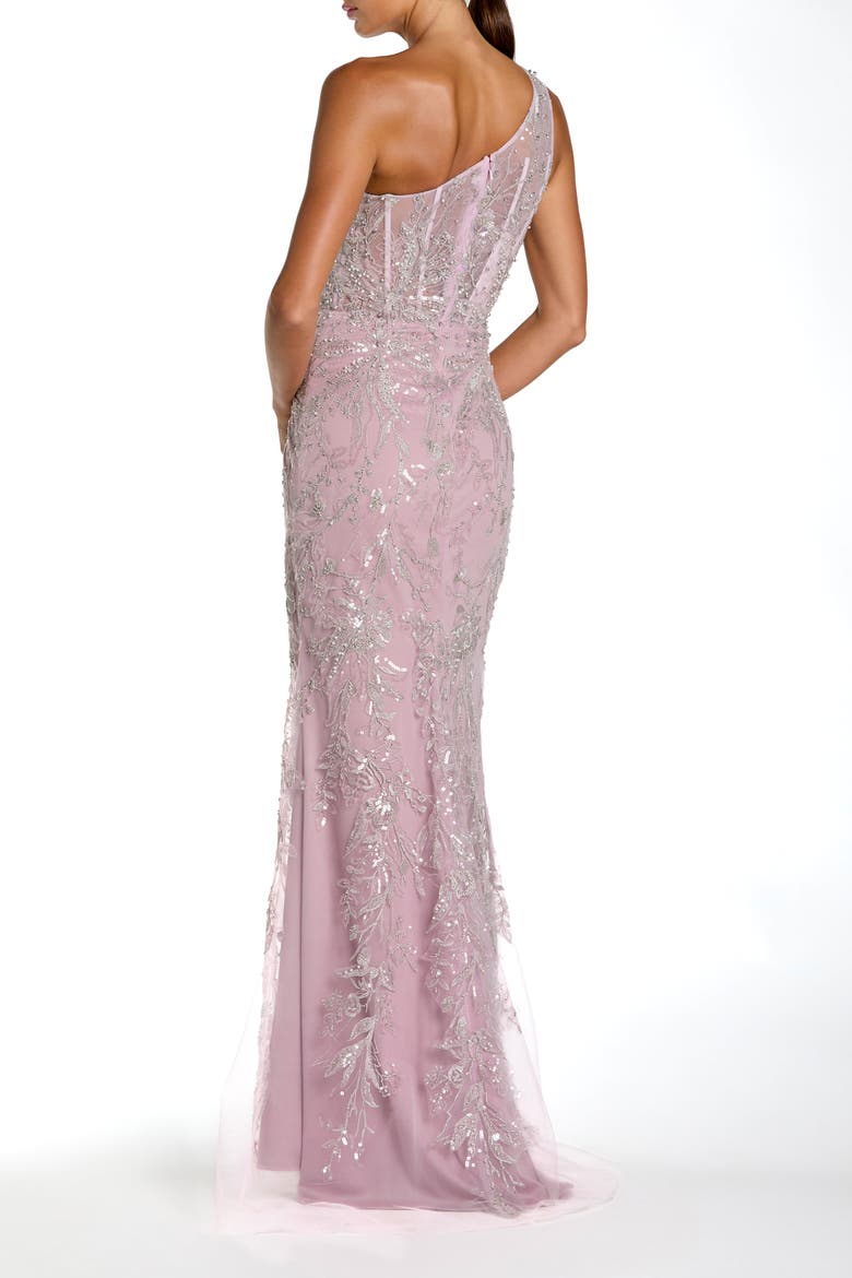 Embellished One-Shoulder Corset Bodice Column Gown, Alternate, color, Lilac