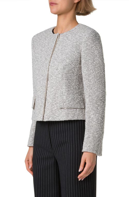 Akris Adriana Cotton Blend Bouclé Crop Jacket In Ecru-black