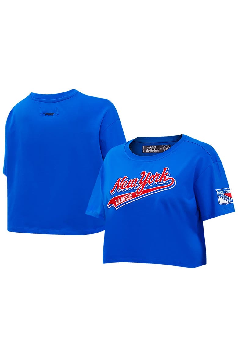 Women's Pro Standard Blue New York Rangers Boxy Script Tail Cropped T-Shirt, Alternate, color, Blue