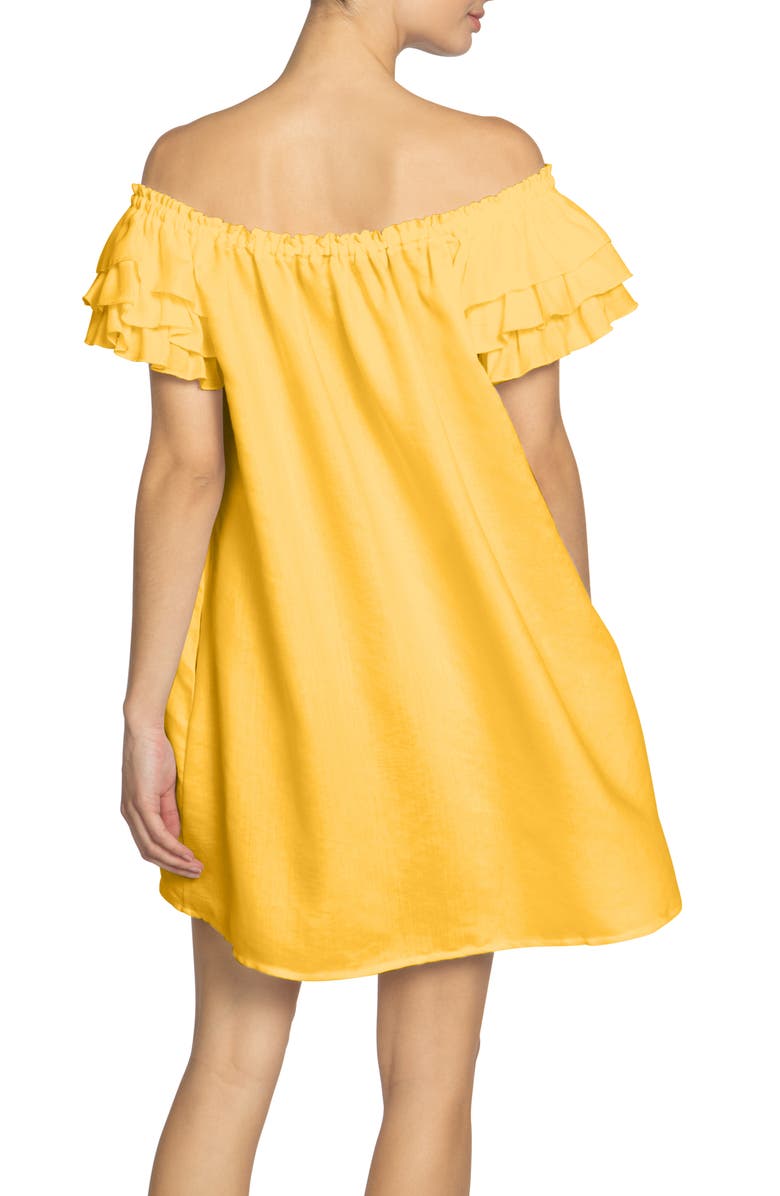 Robin Piccone Summer Ruffle Off the Shoulder Cover-Up Dress, Alternate, color, Yolk