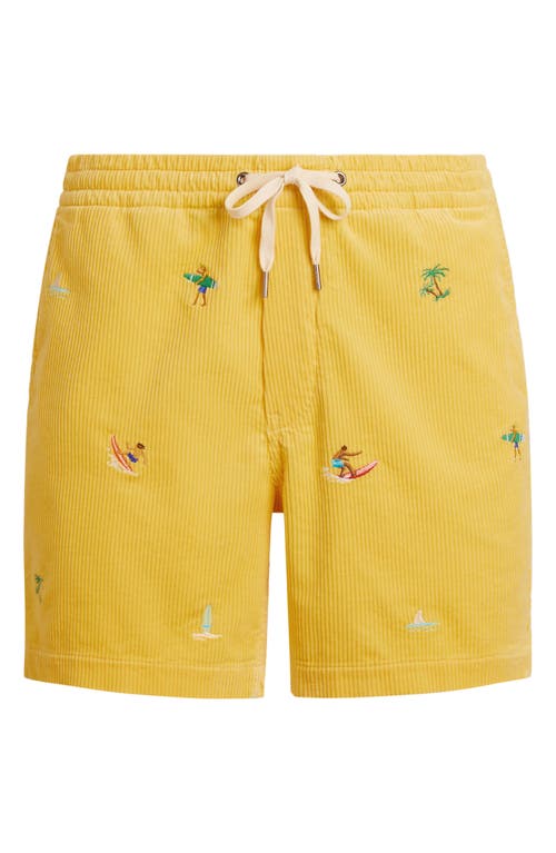 Polo Ralph Lauren Mens Corduroy Embroidered Cotton Shorts Beach Yellow Emb In Beach Yellow W/surfer Emb