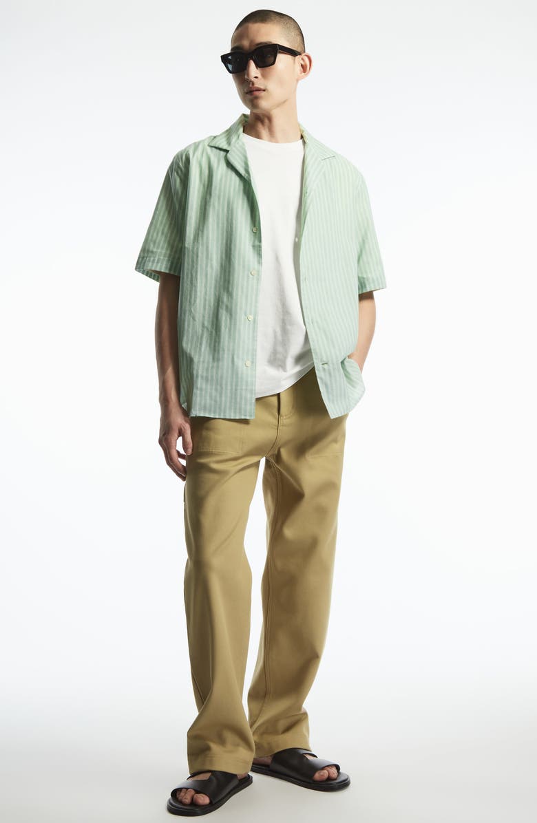 COS Stripe Short Sleeve Organic Cotton Button-Up Shirt, Alternate, color, 