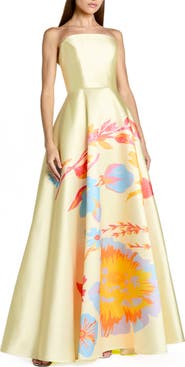 Mac Duggal Women’s Strapless Floral Printed Mikado Ball Gown