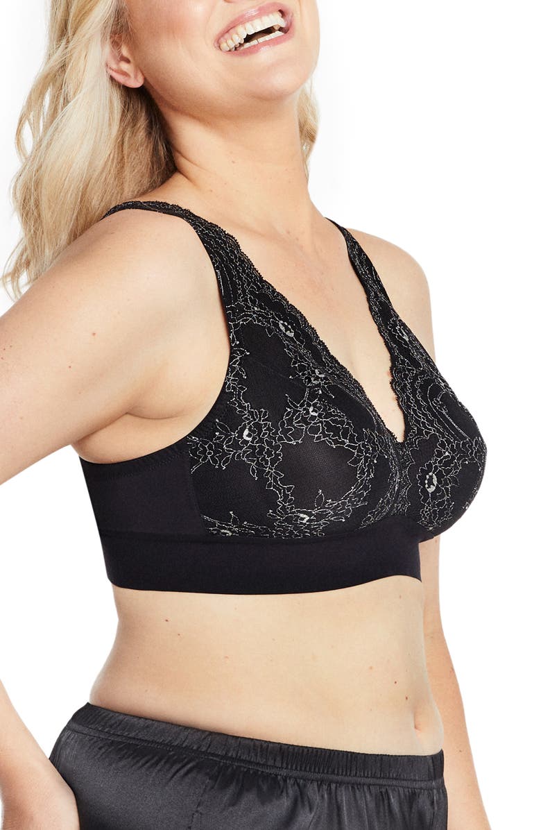 Glamorise Bramour Lexington Lace Plunge Bralette, Alternate, color, Black