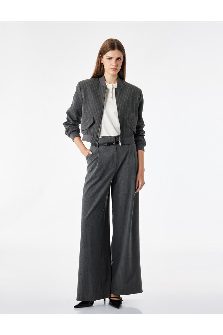 Pinstriped Long Sleeve Bomber Jacket, Main, color, Gray Striped