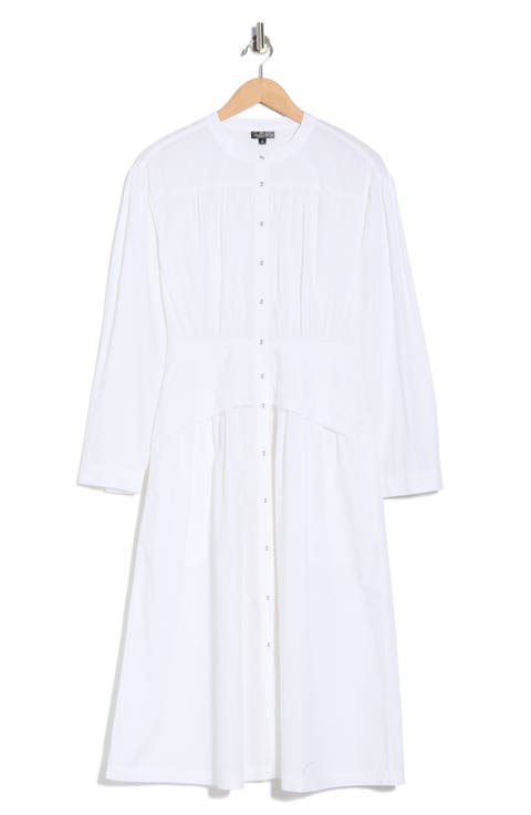 Long Sleeve Button Front Cotton Dress