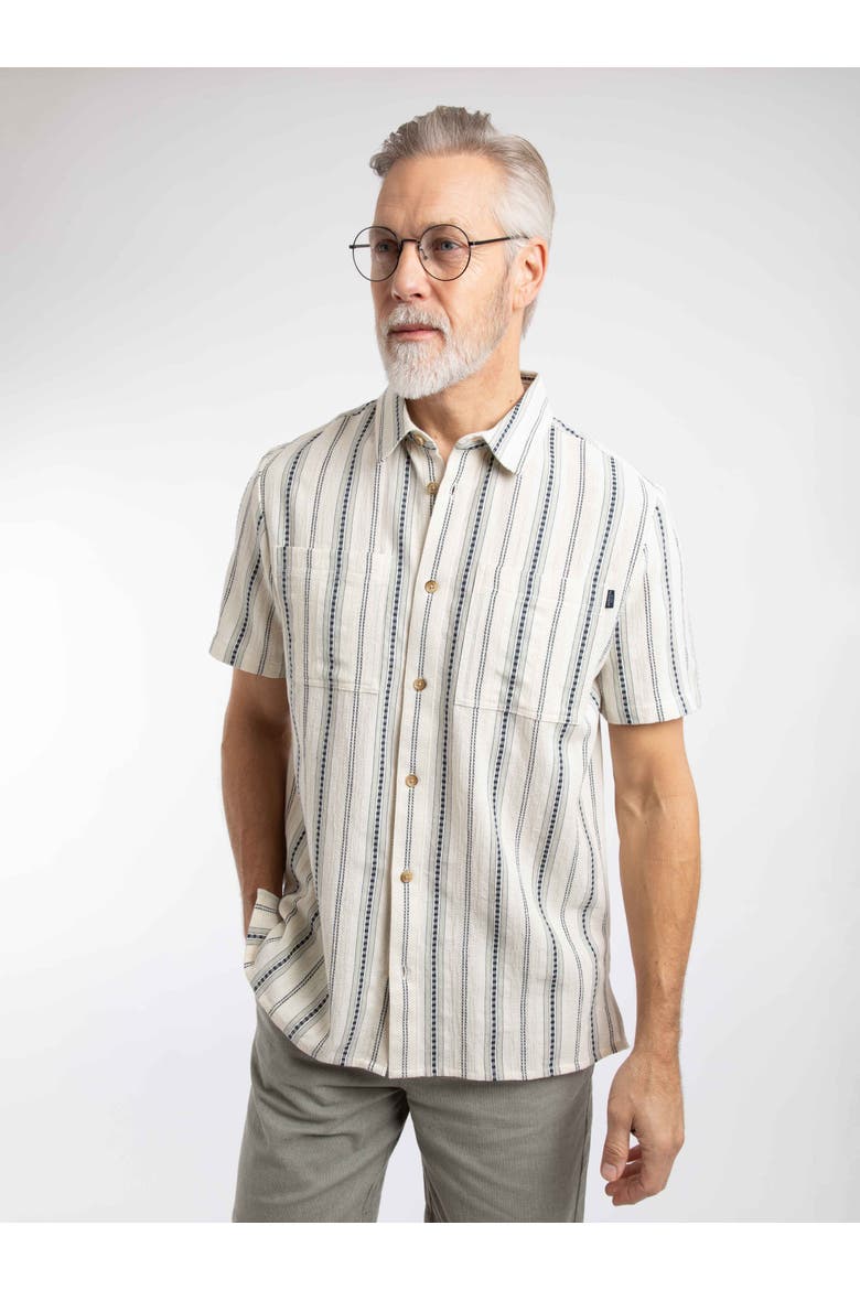 Madoc Woven Short Sleeve Striped Shirt, Main, color, Dusty White