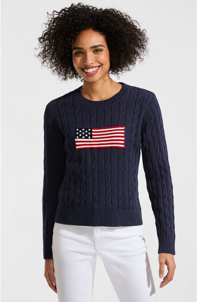 Lands' End American Flag Drifter Cable Sweater, Main, color, Flag/Faded Navy