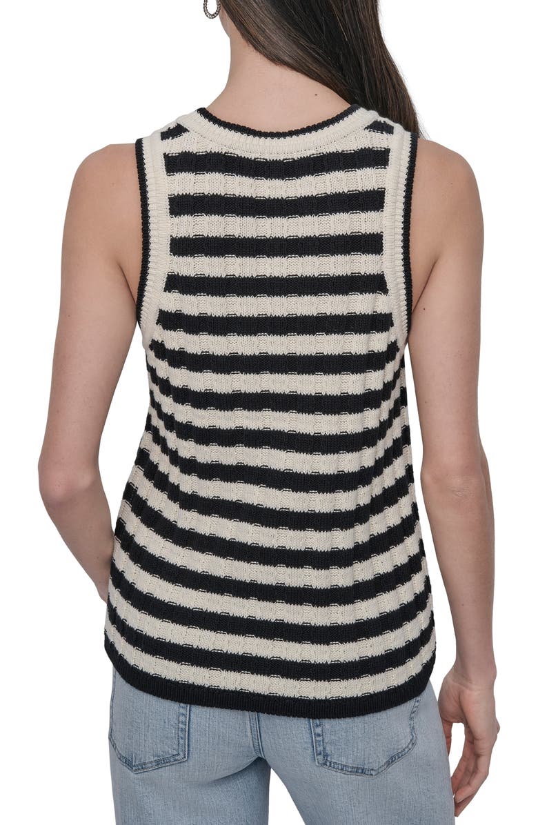 DKNY Jeans Stripe Rib Knit Sleeveless Top, Alternate, color, Black/ Eggnog