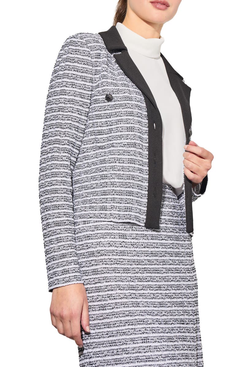 Ming Wang Heritage Fit Mixed Media Button Front Jacket, Alternate, color, Black/ White