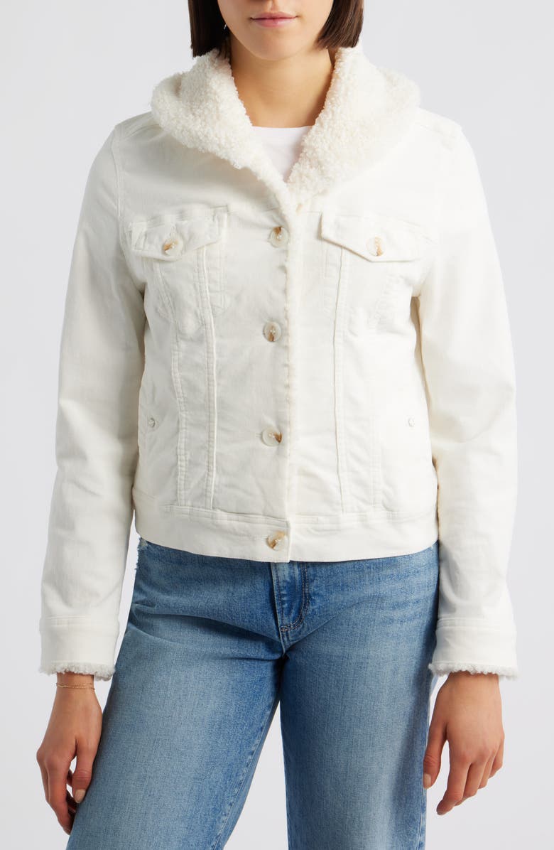 Liverpool Los Angeles Faux Shearling Collar Corduroy Trucker Jacket, Alternate, color, Vintage White