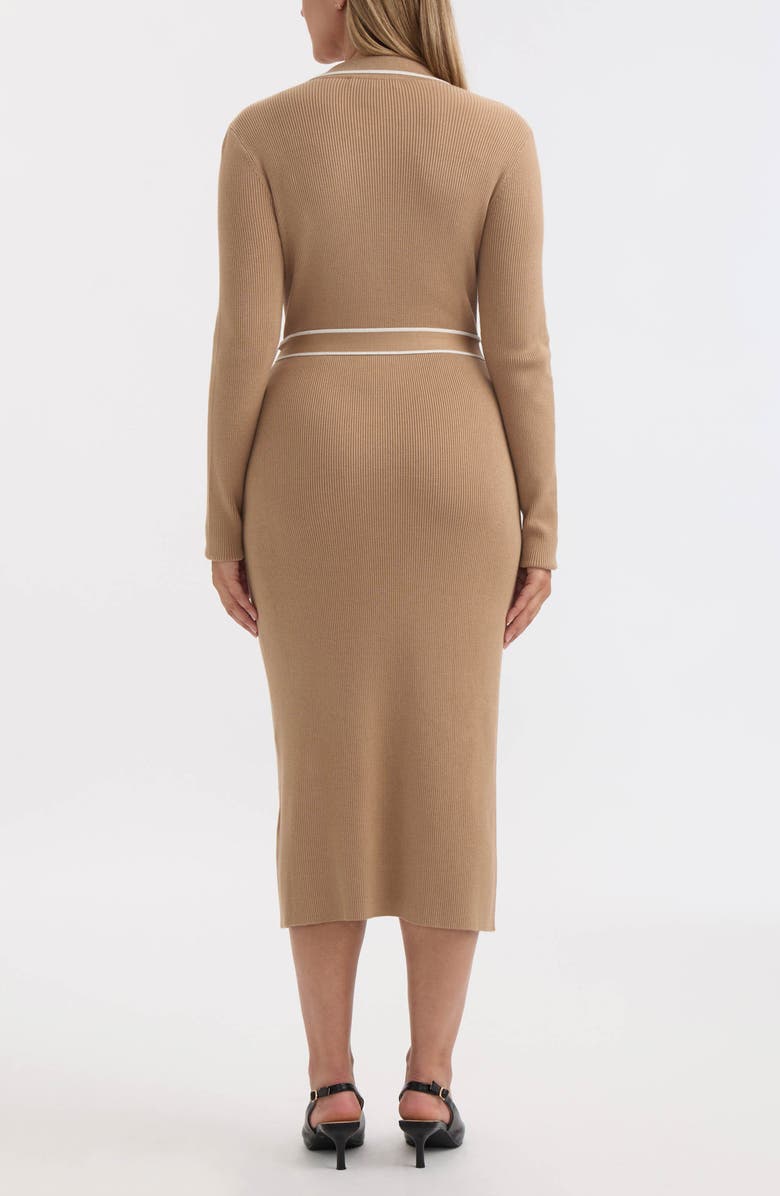 Ellen Tracy Tipped Long Sleeve Shirtdress, Alternate, color, Camel