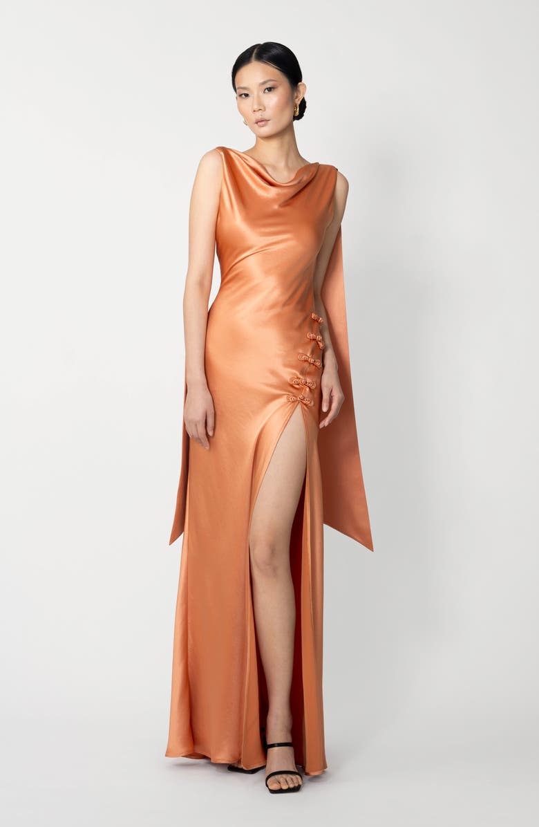 SAU LEE Priscilla Satin Gown, Alternate, color, Terracotta