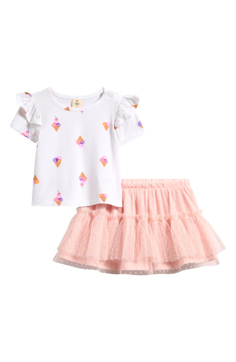 Tucker + Tate Ruffled Graphic T-Shirt & Tiered Tutu Skirt Set, Main, color, White Gelato- Pink