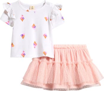 Ruffled Graphic T-Shirt & Tiered Tutu Skirt Set
