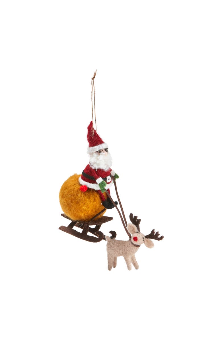 tag Santa Reindeer Sleigh Felt Ornament Multicolor Christmas, Main, color, Multicolored