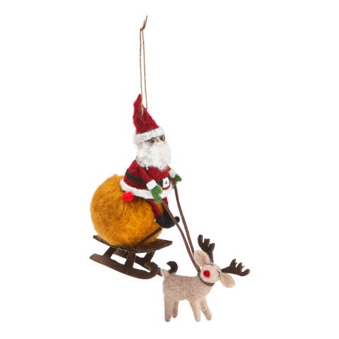 Santa Reindeer Sleigh Felt Ornament Multicolor Christmas