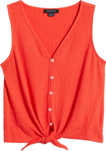 Sanctuary Vacation Textured Tie Front Button-Up Tank