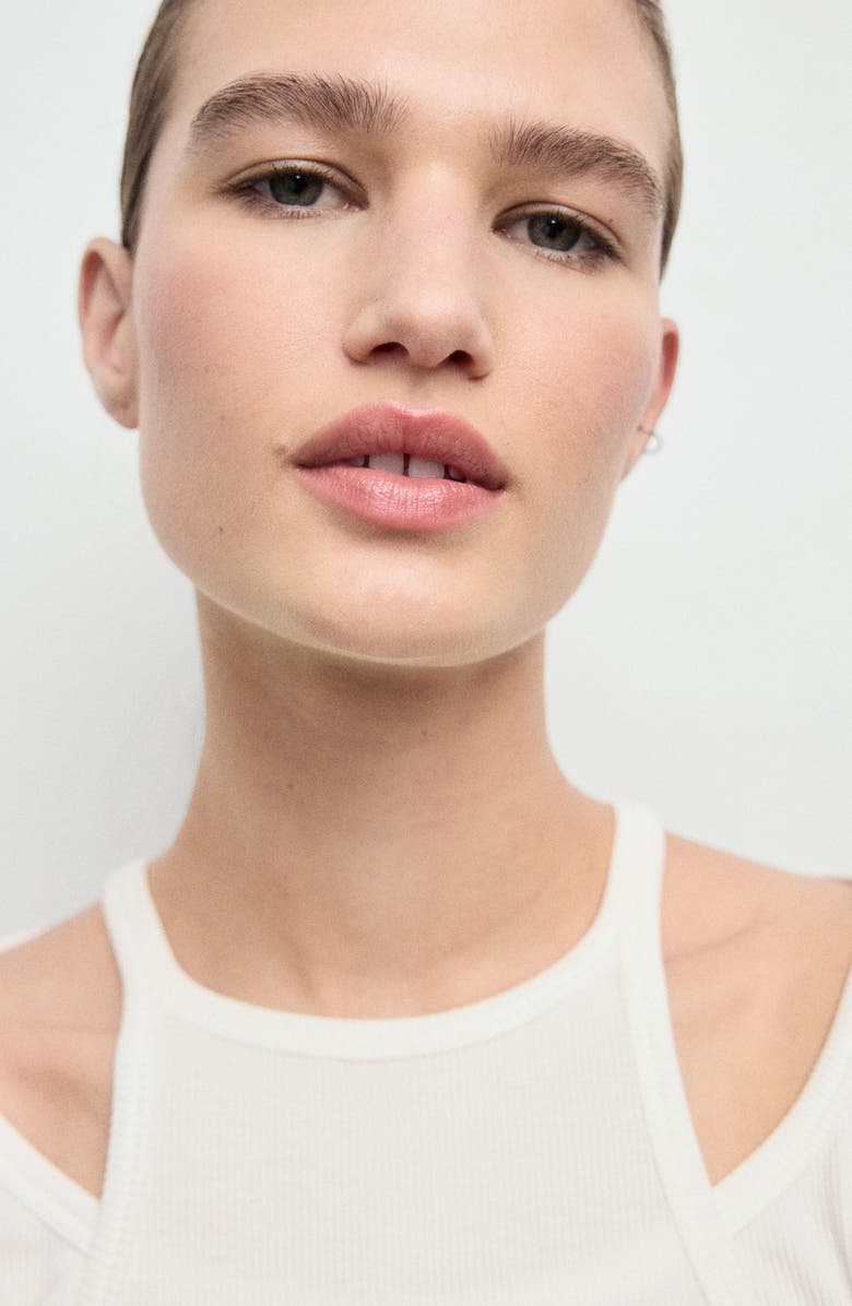 MANGO Layered Look Long Sleeve Rib T-Shirt, Alternate, color, Off White