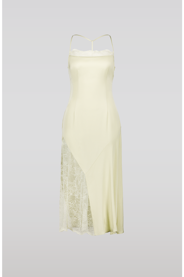 Lace Trim Midi Dress, Main, color, Light Green / Yellow