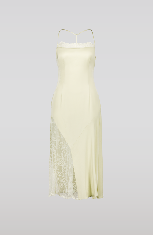 Saemdi Lace Trim Midi Dress In Gold