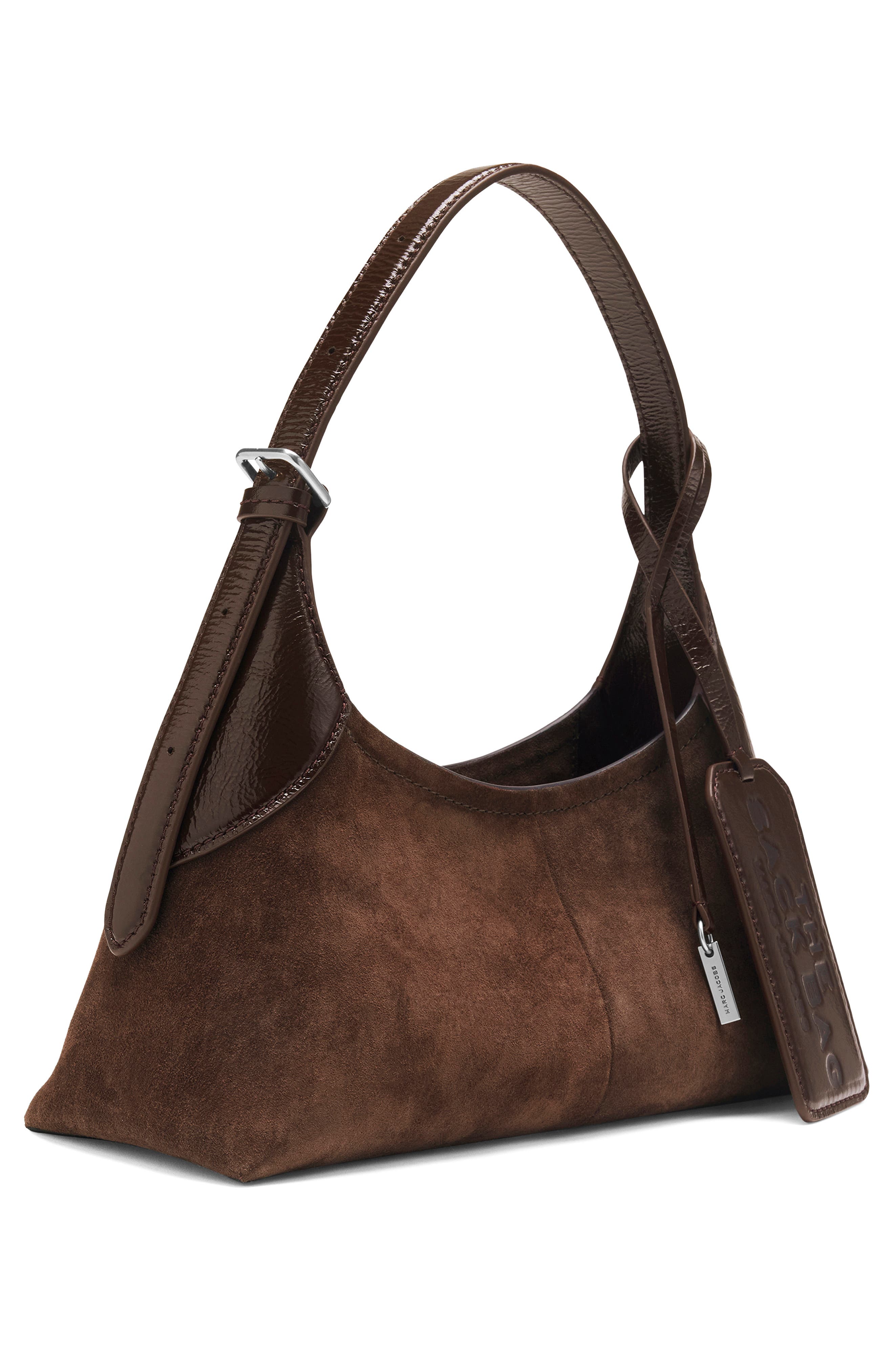 The Small Sack Bag Suede Leather Hobo, Alternate, color, DARK BROWN