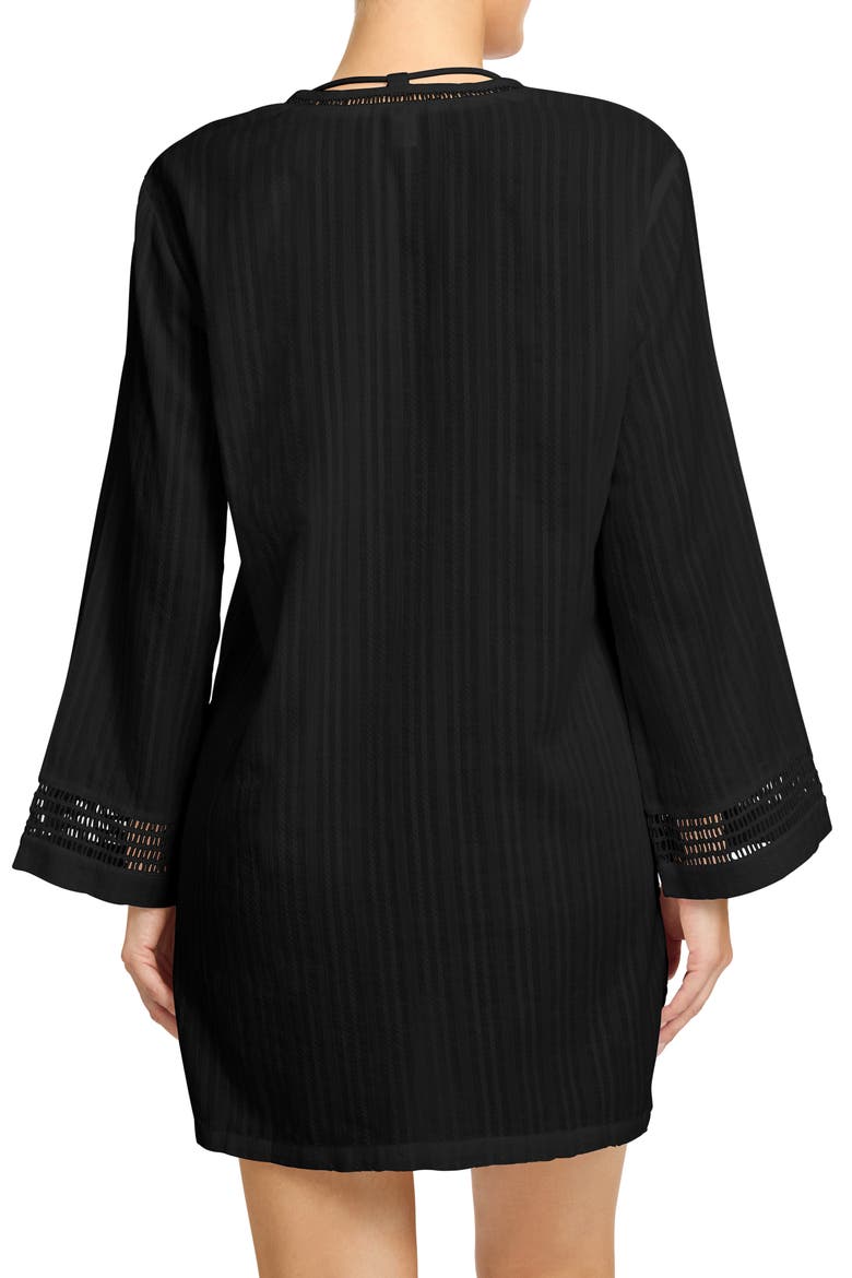 Marina Lace-Up Cover-Up Tunic, Alternate, color, BLACK