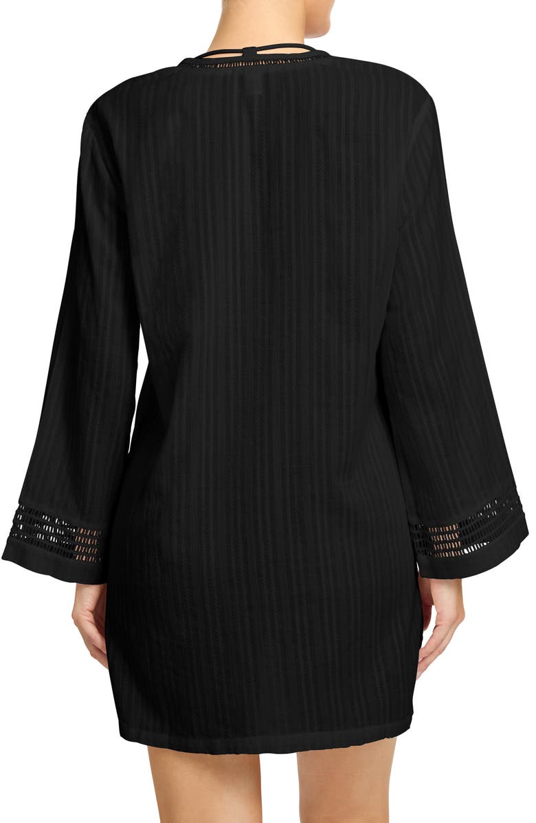 Robin Piccone Marina Lace-Up Cover-Up Tunic, Alternate, color, Black