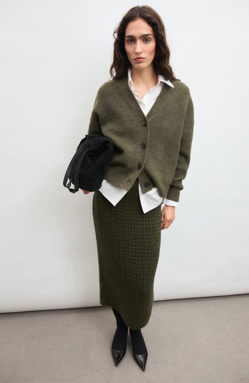 Mango Knit Midi Skirt In Khaki Green