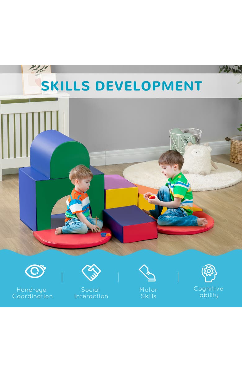 Qaba 7-Piece Rearrangeable Toddler Climber, Baby Soft Play Equipment, Alternate, color, Multi-Colored