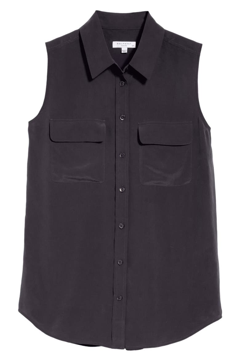 'Slim Signature' Sleeveless Silk Shirt, Alternate, color, TRUE BLACK