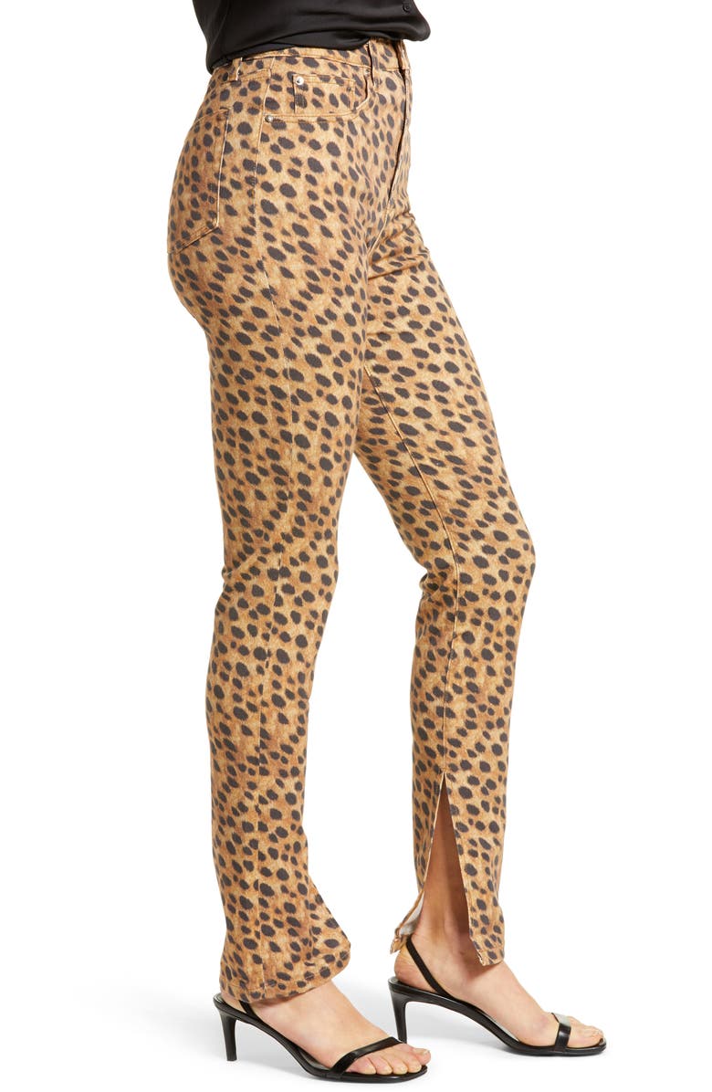WeWoreWhat We Wore What Stiletto High Waist Split Hem Leopard Skinny Jeans, Alternate, color, 