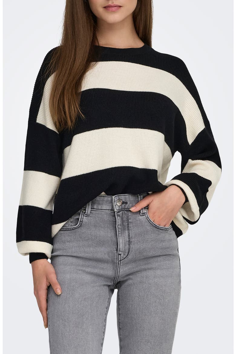 Atia Stripe Pullover Sweater, Main, color, BLACK STRIPES WHITE