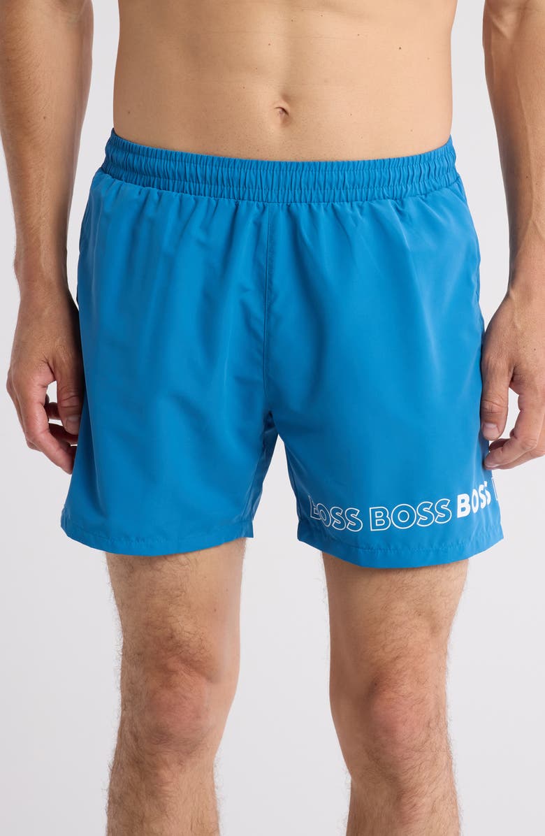 BOSS Recycled Polyester Dolphin Shorts, Main, color, Medium Blue