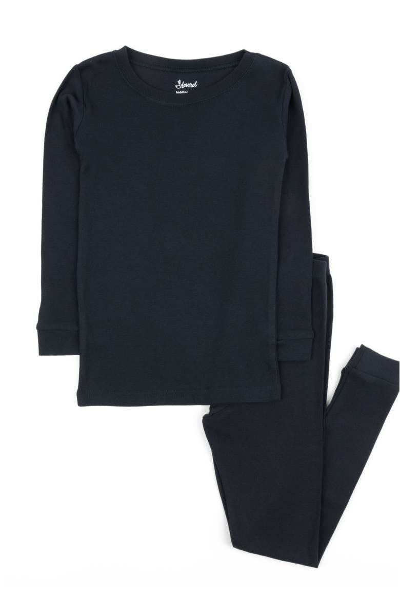 Leveret Kids Two-Piece Solid Cotton Matching Family Pajamas, Main, color, Navy