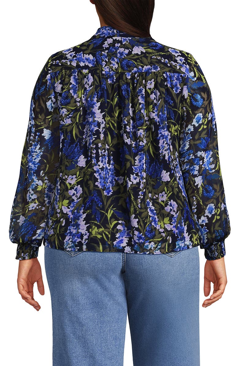 Lands' End Chiffon Removable Tie Neck Blouse, Alternate, color, Radiant Navy Multi Floral