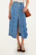 FARM Rio Tie Waist Denim Midi Skirt