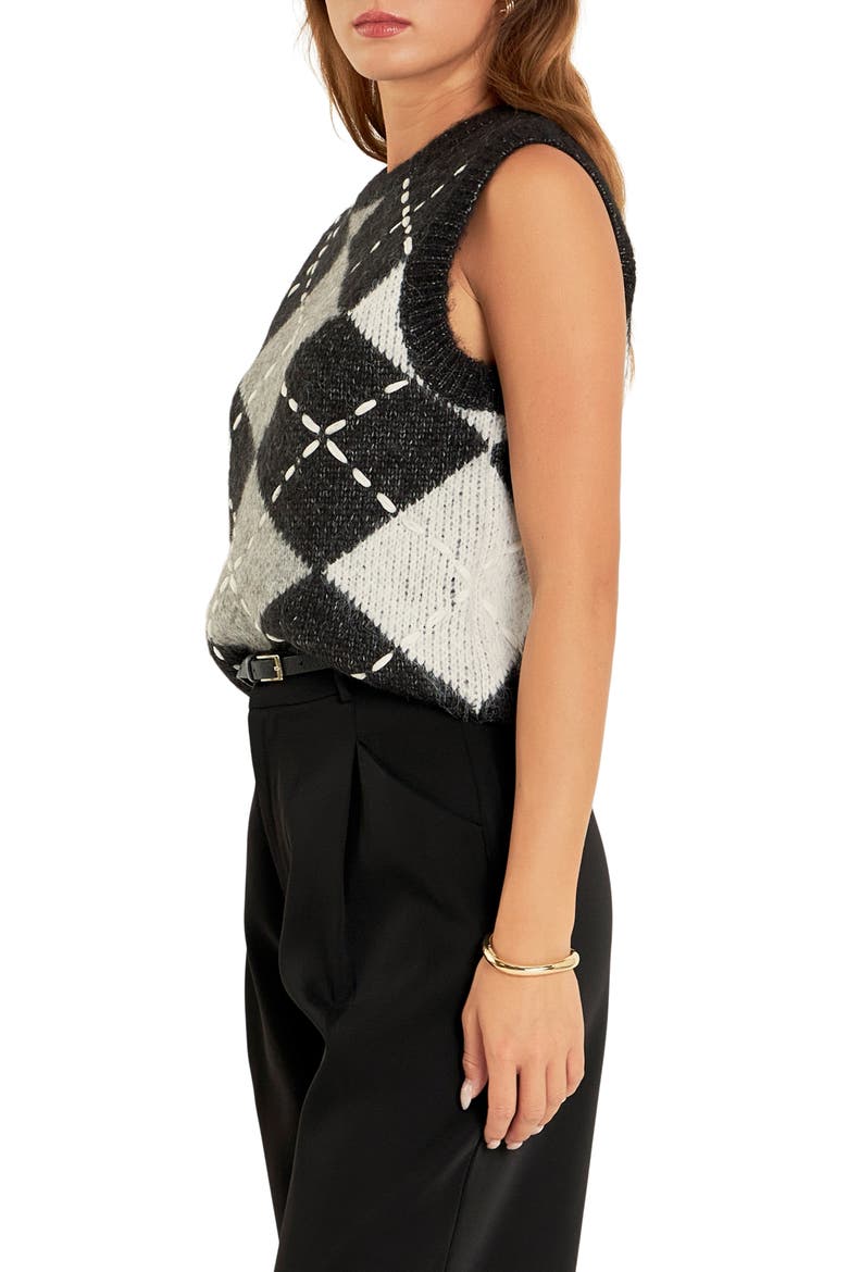 Argyle Sweater Vest, Alternate, color, BLACK
