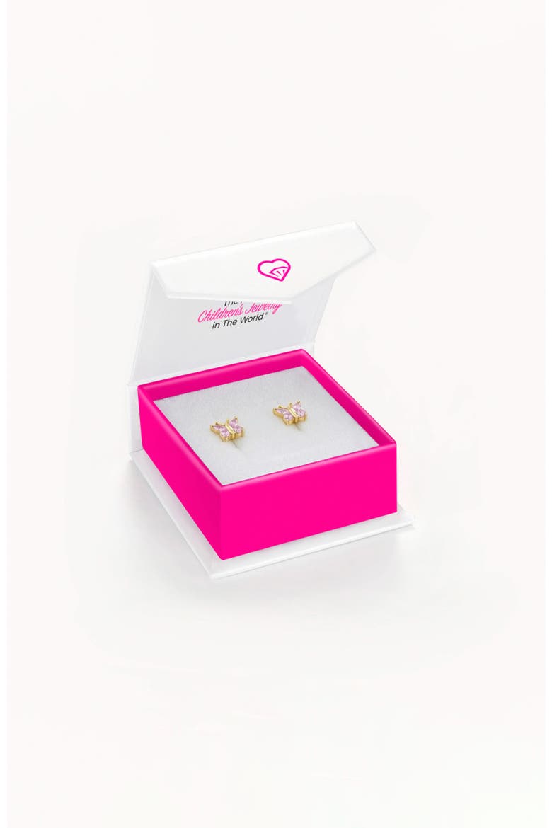 Dainty CZ Plated Butterfly Earrings, Alternate, color, Pink