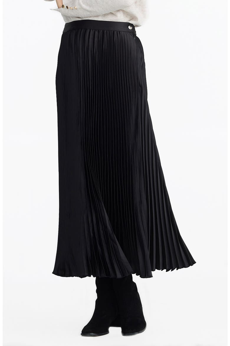 Identity Pleated Satin Skirt, Alternate, color, BLACK