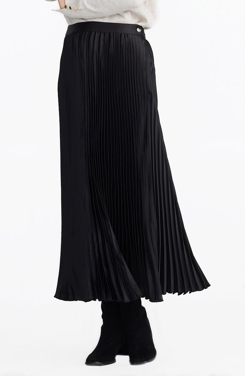 Brave+True Identity Pleated Satin Skirt, Alternate, color, Black