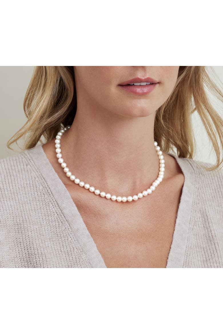 6.5-7.0mm Japanese Akoya White Pearl Necklace - AAA Quality, Alternate, color, Yellow Gold Clasp
