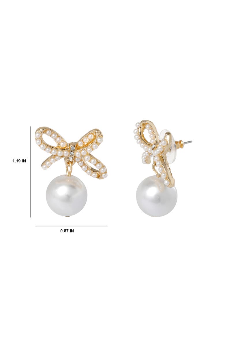 Bow Pearl Drop Earrings, Alternate, color, Gold