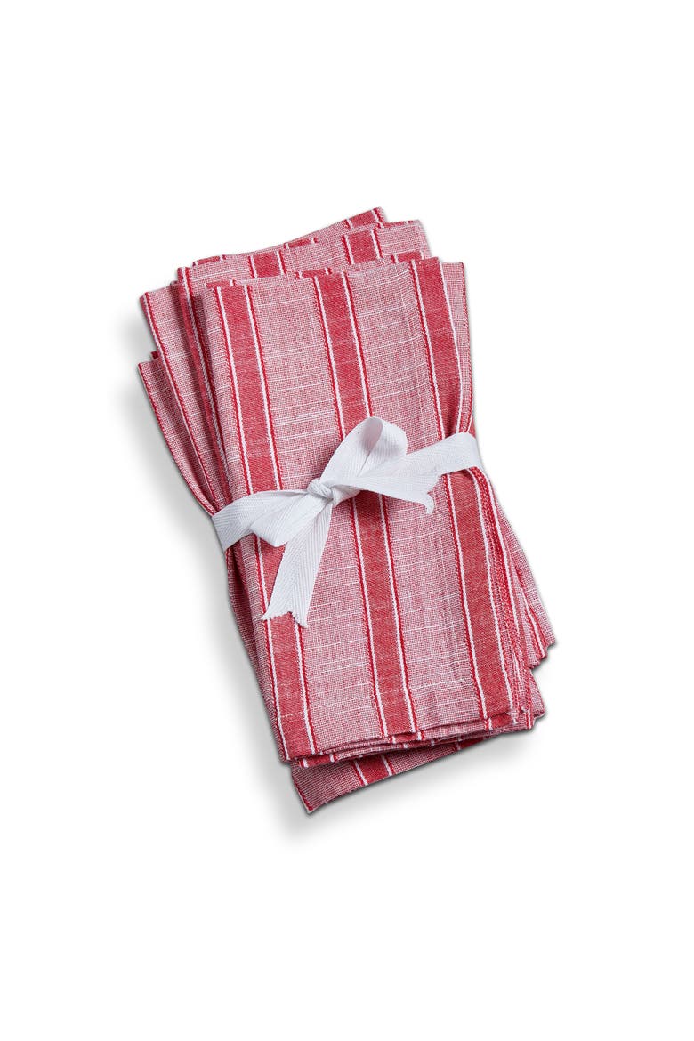 Red & White Stripe Napkin Set/4 Red Multi Cotton Summer, Main, color, Red