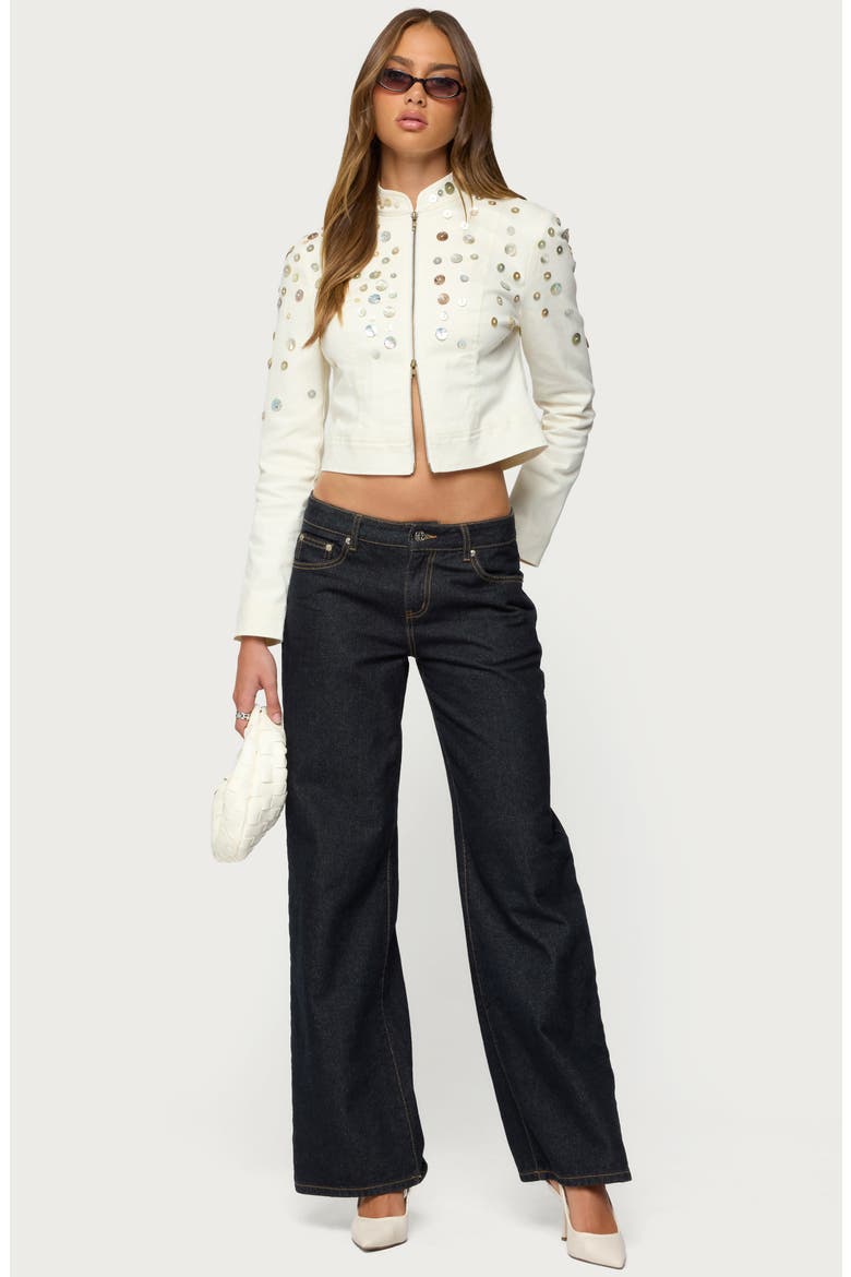Elira Iridescent Button Crop Jacket, Alternate, color, CREAM