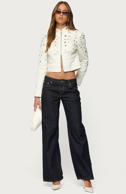 Edikted Elira Iridescent Button Crop Jacket In White