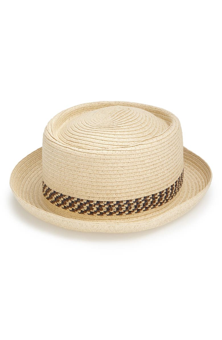 Topman Straw Pork Pie Hat, Main, color, 